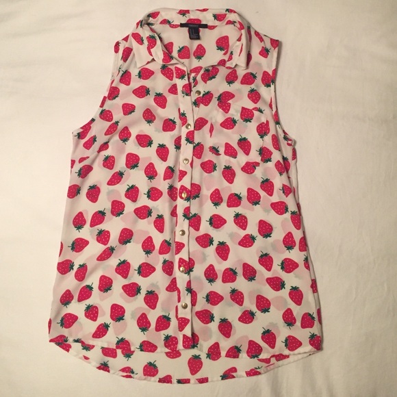 Precious strawberry print sheer sleeveless top