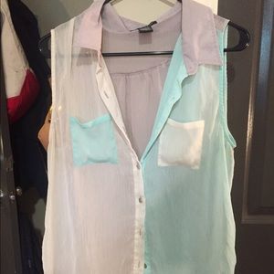 Color blocked sheer tank top