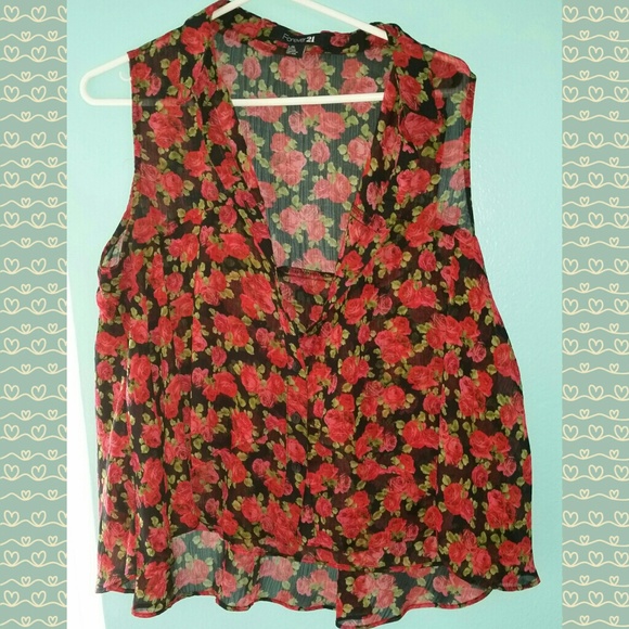 Forever 21 floral print button down tank - Picture 1 of 1