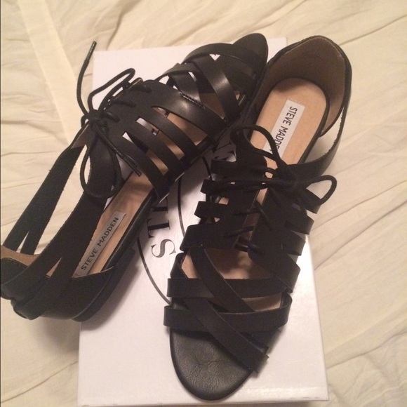 Black lace up flats