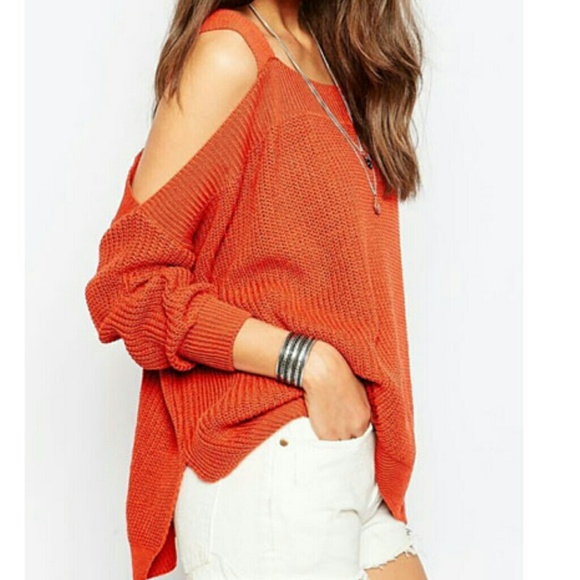 ORANGE OFF THE SHOULDER SWEATER - Picture 2 of 4