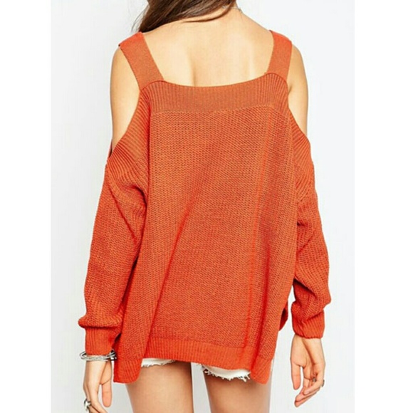 ORANGE OFF THE SHOULDER SWEATER - Picture 3 of 4