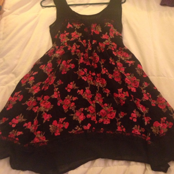Red and black floral dress