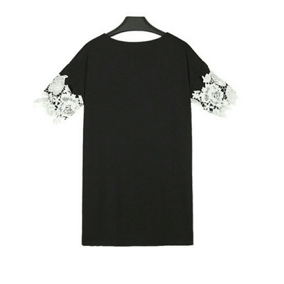 Lace Patchwork Black Mini Dress - Picture 3 of 4