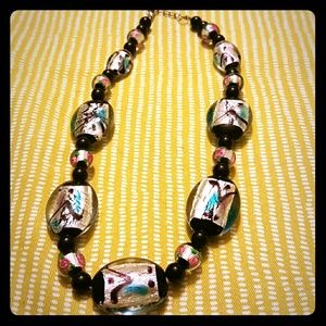 Chunky hand painted beaded necklace