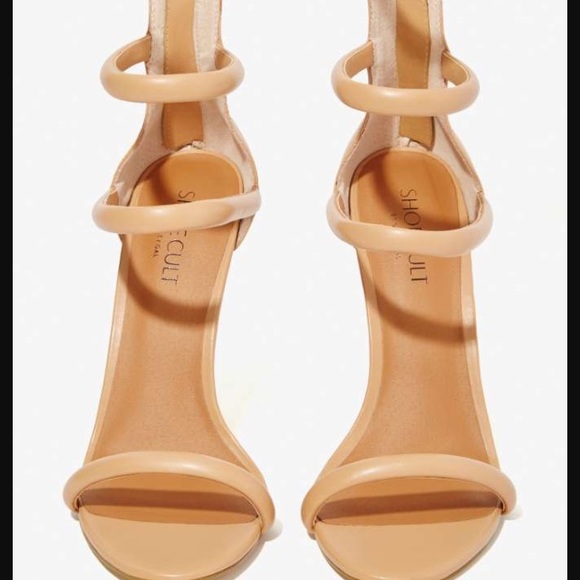 Three strappy nude heel