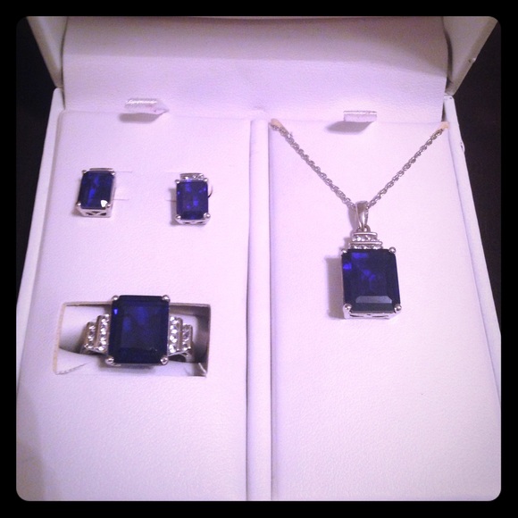Sterling silver sapphire 3 PC jewelry set
