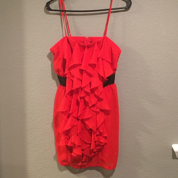 Strapless red mini dress