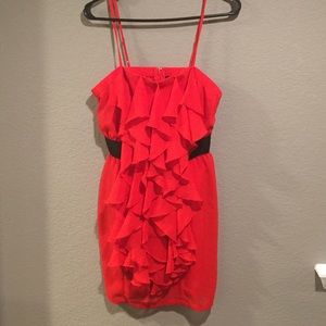 Strapless red mini dress