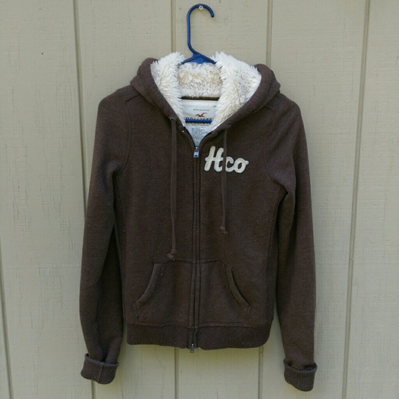 Brown Hollister fur lined hoodie sweatshirt