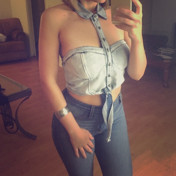 Sexy Denim Button-Up with Tie Front