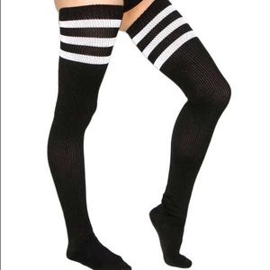 American Apparel Thigh High Black Stripped Socks
