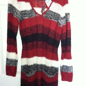 Ultra Flirt Red Black and Cream Sweater Dress