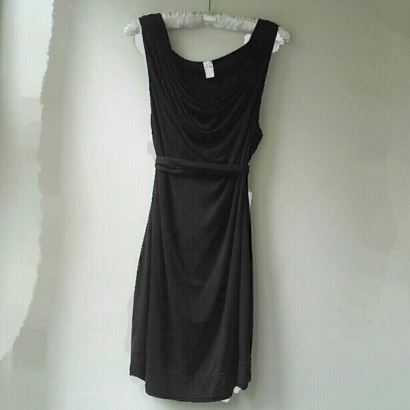 FP Black dress with belt and rope draping