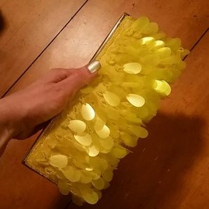 Yellow sequin and bead handbag clutch
