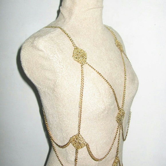 SOLD VTG Gold  Engrave Multiple Stands Body Chain - Picture 3 of 4