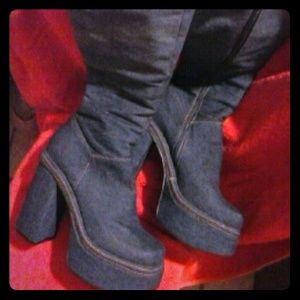 Splash knee high Denim platform boots