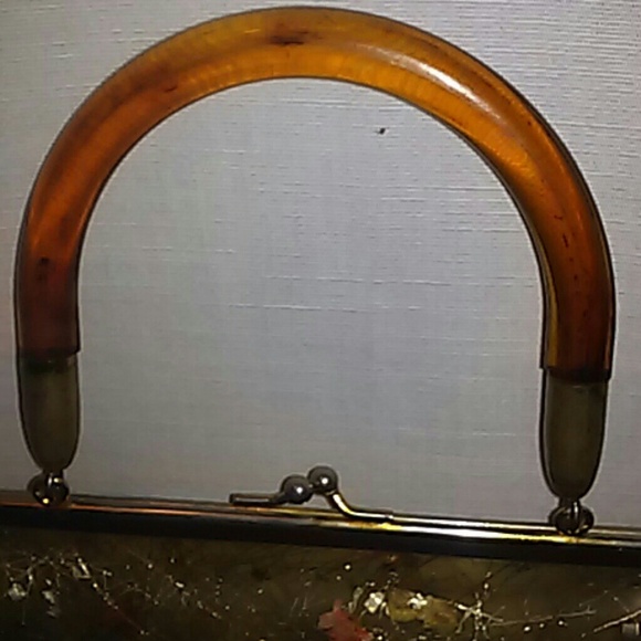 1950'S VINTAGE BUTTERFLY/FLORAL GOLD INLAY HANDBAG - Picture 3 of 4