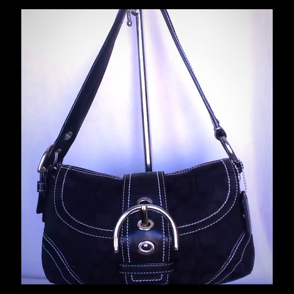 Coach Hobo In Black Jacquard White Stitching