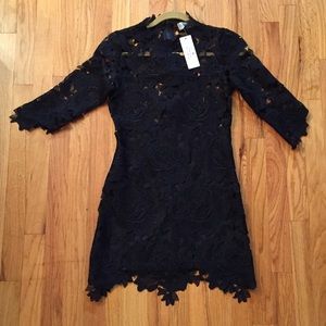 Black lace see through high neck mini
