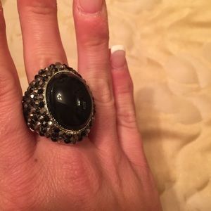 Large Black Stone Stretch Ring