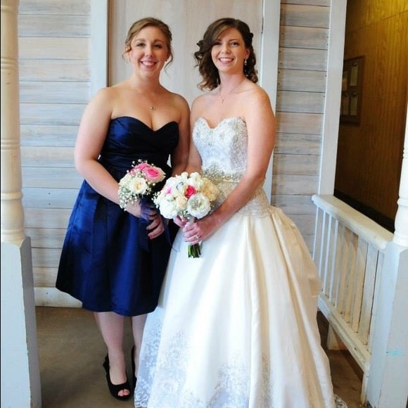 Dark Blue David's Bridal Bridesmaid Dress - Picture 1 of 3