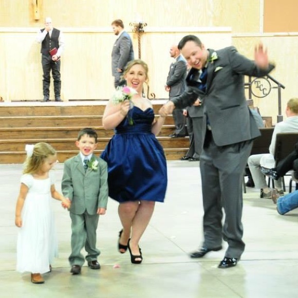 Dark Blue David's Bridal Bridesmaid Dress - Picture 2 of 3