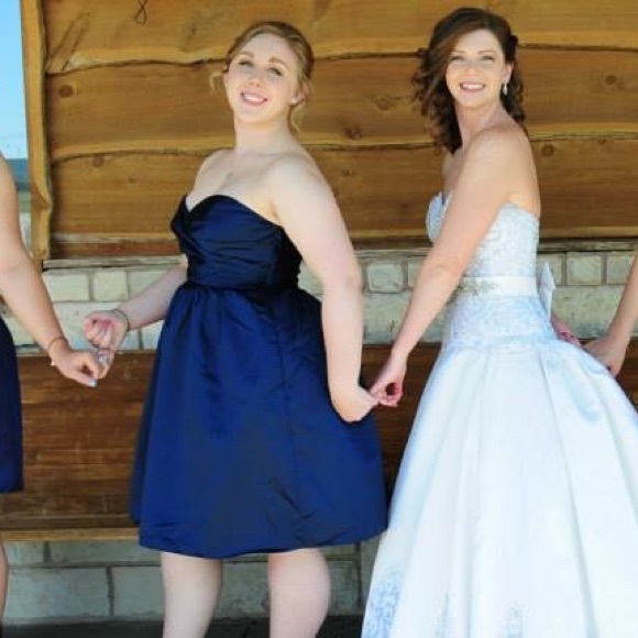 Dark Blue David's Bridal Bridesmaid Dress - Picture 3 of 3