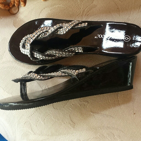 Rhinestone Patent Leather Sandals St 6 - Picture 3 of 4