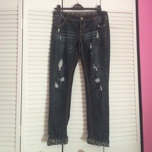 Almost Famous cheetah printed ripped jeans