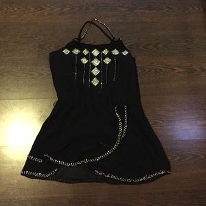 Haltered beaded black skater dress