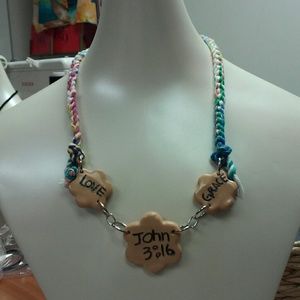 John 3:16 necklace  handmade with knit cord