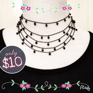 Dressy black shiny beaded 14" choker necklace
