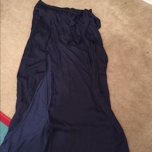 Blue satin long skirt