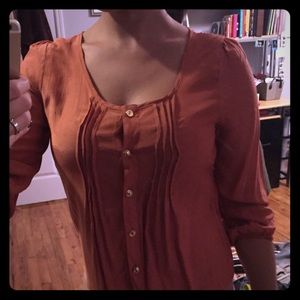 Silk orange button down top