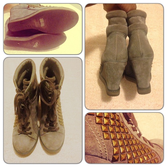 Report Nadja Grey Studded Suede Wedge Heels 8.5 - Picture 3 of 4