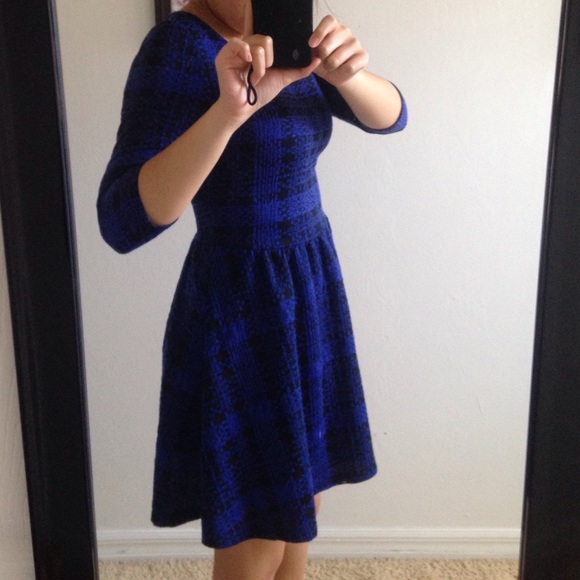 Blue and Black Plaid Skater Dress w/ Elbow Sleeves
