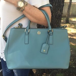 Tory Burch Windstorm Blue Double Zip Tote