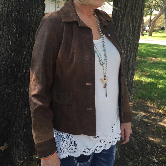 Harold's brown leather jacket