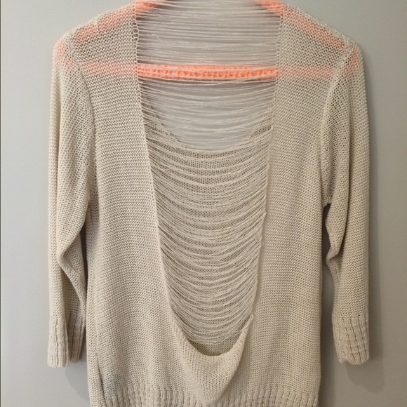 Open weave, distressed back sweater