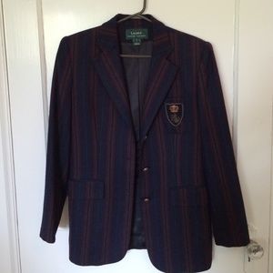 Ralph Lauren pinstripe wool blazer with crest