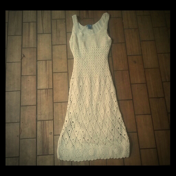 Crochet midi maxi dress off white cream lace small