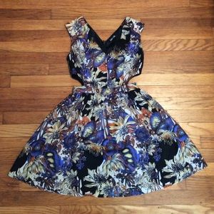 Floral dress with side cutouts