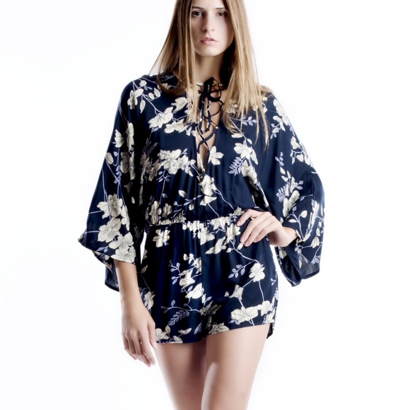 Bare Anthology Pants - 1DAYSALE Geisha" Lace Up Floral Kimono Romper