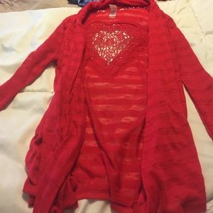 Red LEI cardigan