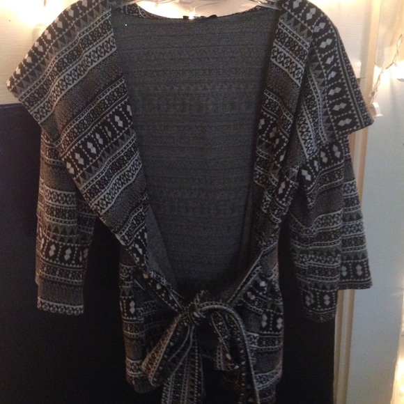 Brown Aztec Printed 3/4 Length wrap Jacket