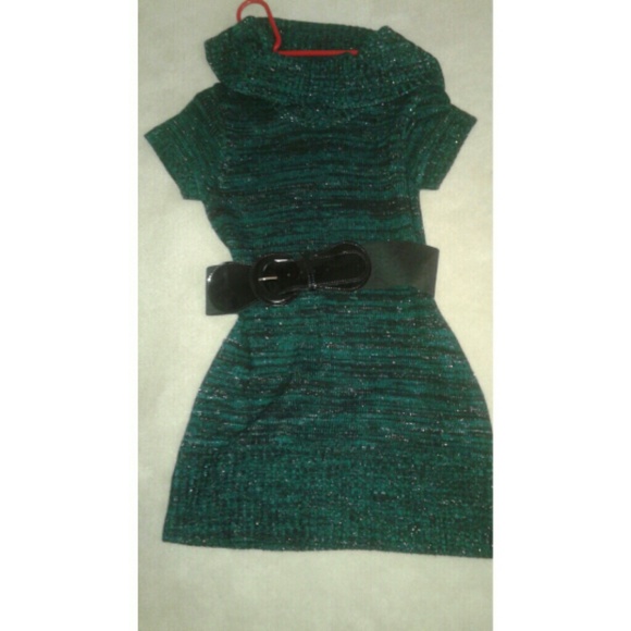 Green shimmer sweater dress
