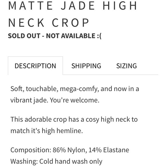 Black Milk Jade Matte High Neck Crop NWT sold out - Picture 4 of 4