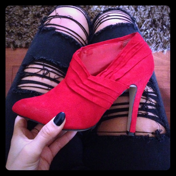 Liliana Red Suede Bootie Heels