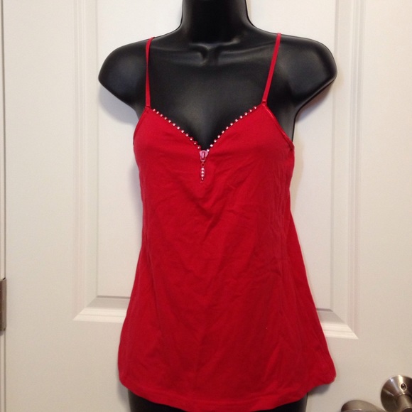 Red camisole tank with rhinestone zipper